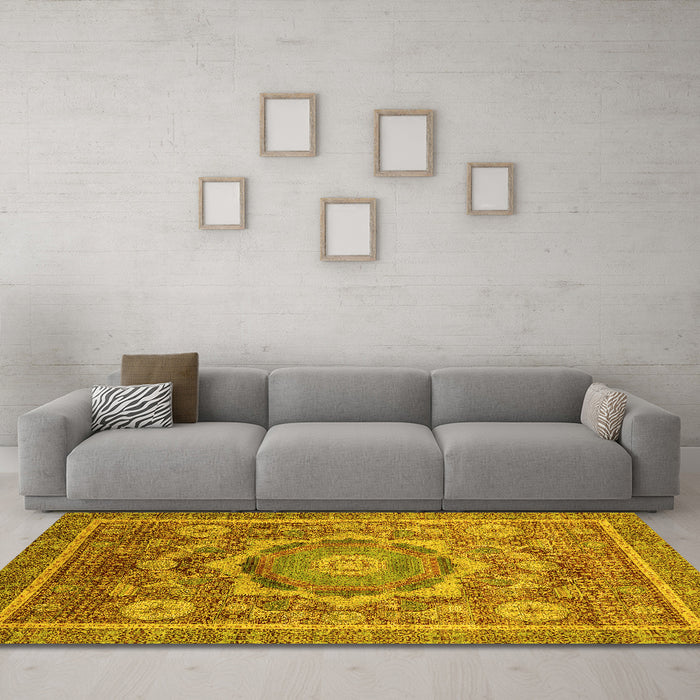 Machine Washable Abstract Yellow Modern Rug in a Living Room, wshabs2366yw