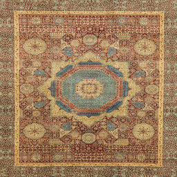 Square Abstract Metallic Gold Modern Rug, abs2366