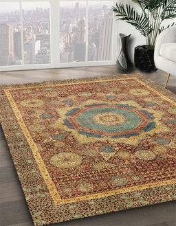 Abstract Metallic Gold Modern Rug in Family Room, abs2366