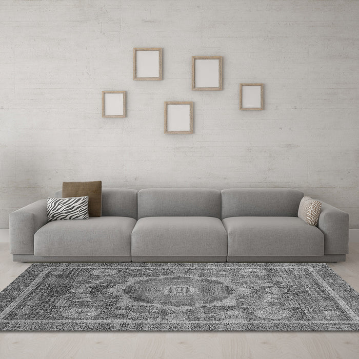 Machine Washable Abstract Gray Modern Rug in a Living Room,, wshabs2366gry