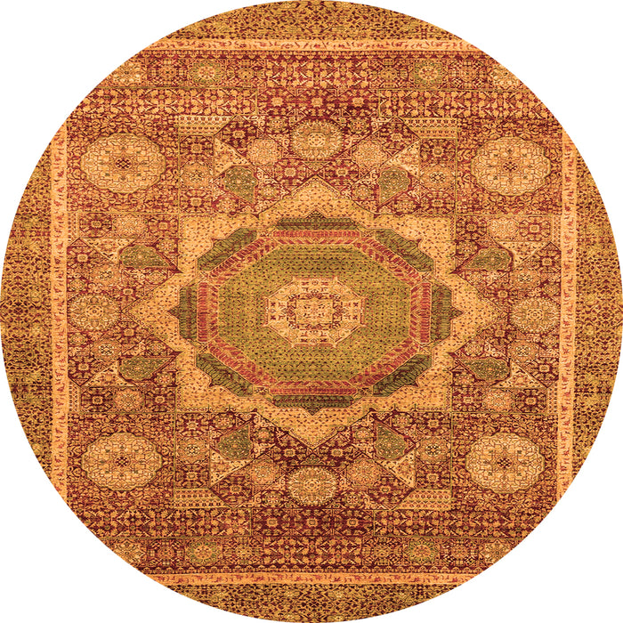 Round Machine Washable Abstract Orange Modern Area Rugs, wshabs2366org