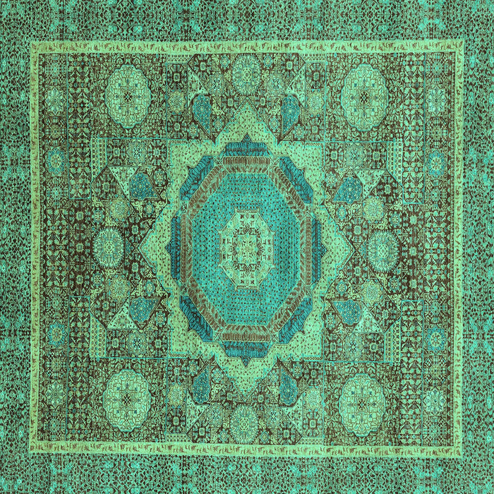Square Machine Washable Abstract Turquoise Modern Area Rugs, wshabs2366turq