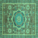 Square Machine Washable Abstract Turquoise Modern Area Rugs, wshabs2366turq