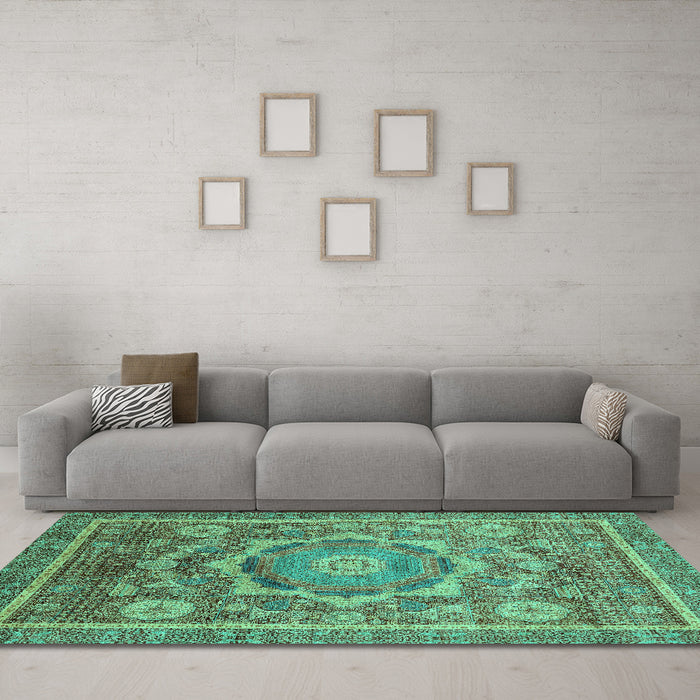 Machine Washable Abstract Turquoise Modern Area Rugs in a Living Room,, wshabs2366turq