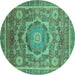 Round Machine Washable Abstract Turquoise Modern Area Rugs, wshabs2366turq