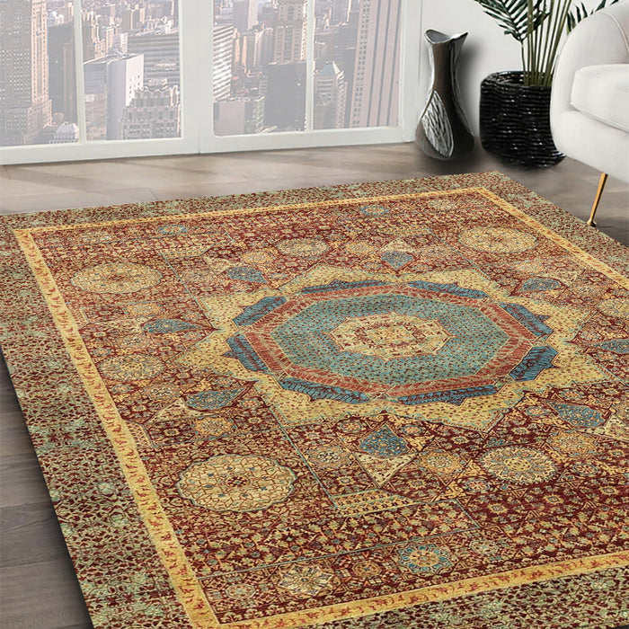 Machine Washable Abstract Metallic Gold Rug in a Family Room, wshabs2366