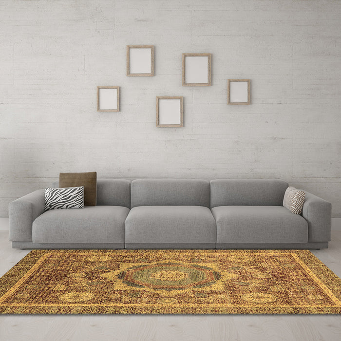 Machine Washable Abstract Brown Modern Rug in a Living Room,, wshabs2366brn