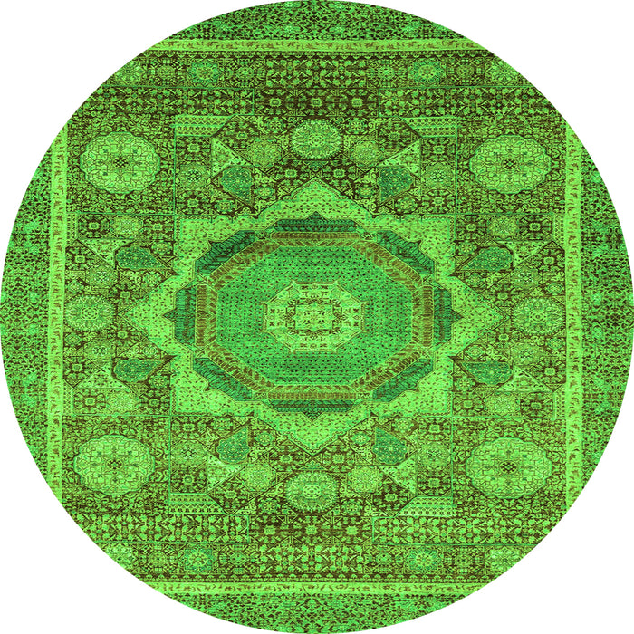 Round Abstract Green Modern Rug, abs2366grn