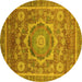 Round Abstract Yellow Modern Rug, abs2366yw