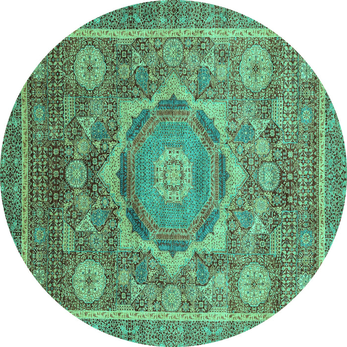 Round Abstract Turquoise Modern Rug, abs2366turq