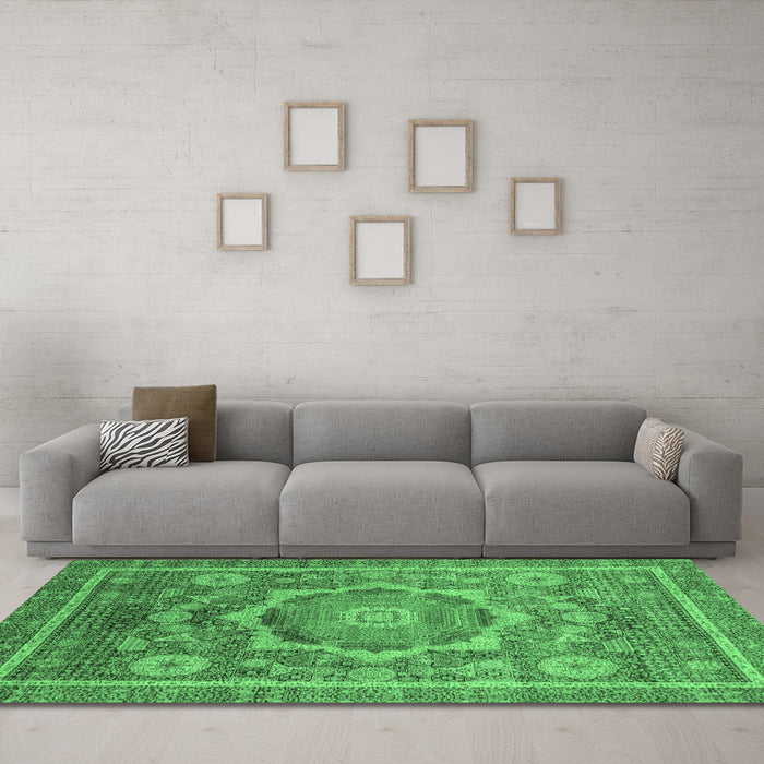 Machine Washable Abstract Emerald Green Modern Area Rugs in a Living Room,, wshabs2366emgrn