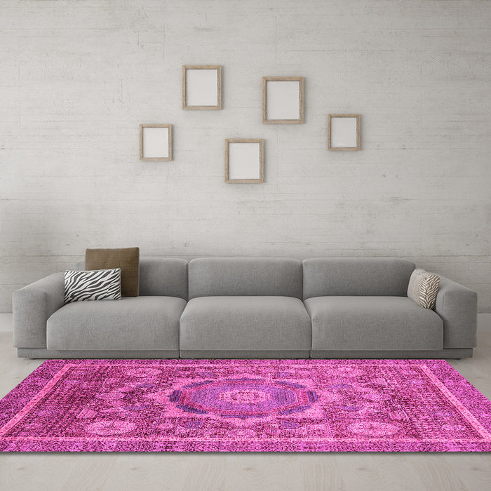 Machine Washable Abstract Pink Modern Rug in a Living Room, wshabs2366pnk