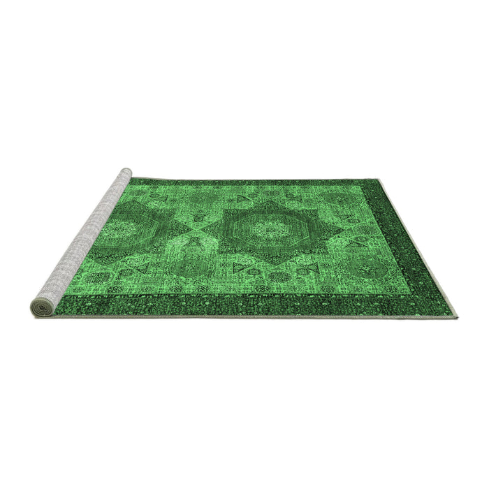Sideview of Machine Washable Abstract Emerald Green Modern Area Rugs, wshabs2367emgrn