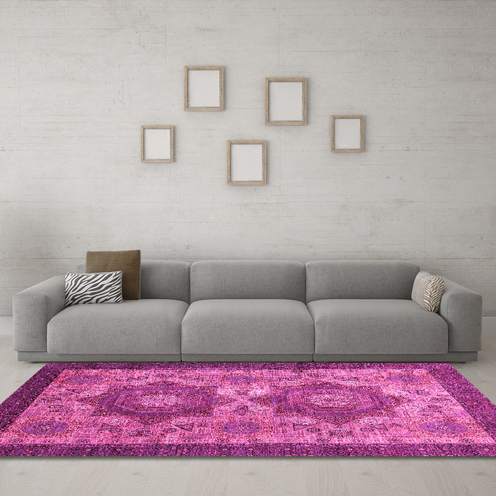 Machine Washable Abstract Pink Modern Rug in a Living Room, wshabs2367pnk