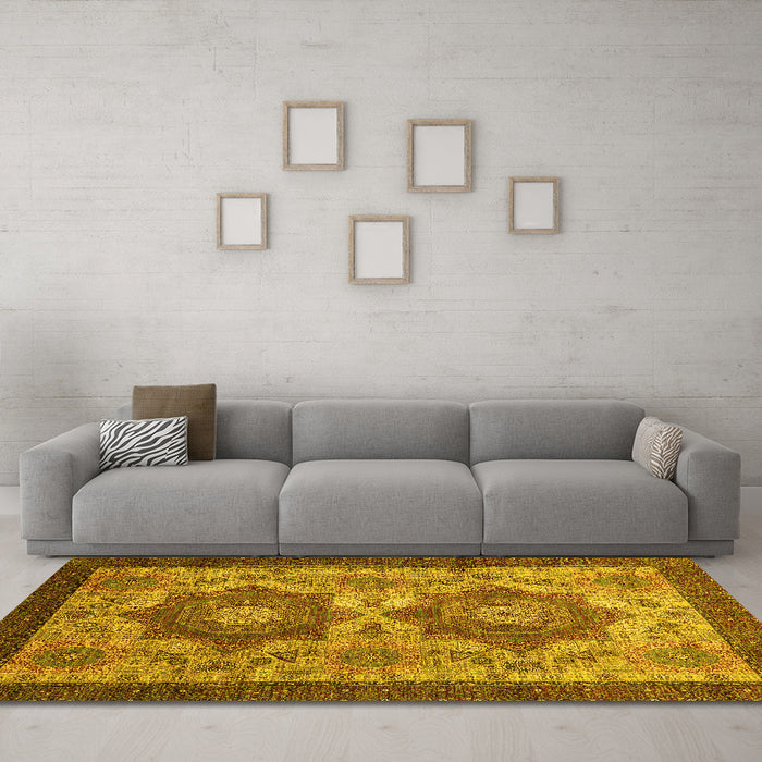 Machine Washable Abstract Yellow Modern Rug in a Living Room, wshabs2367yw
