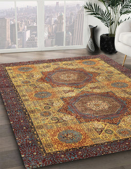 Abstract Metallic Gold Modern Rug in Family Room, abs2367