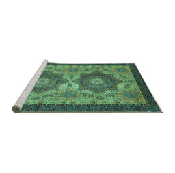 Sideview of Machine Washable Abstract Turquoise Modern Area Rugs, wshabs2367turq