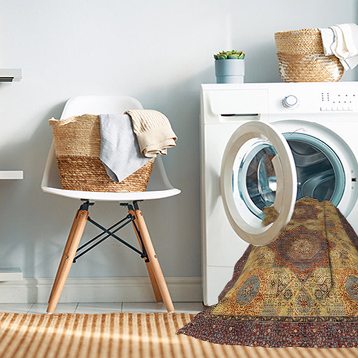 Machine Washable Abstract Metallic Gold Rug in a Washing Machine, wshabs2367