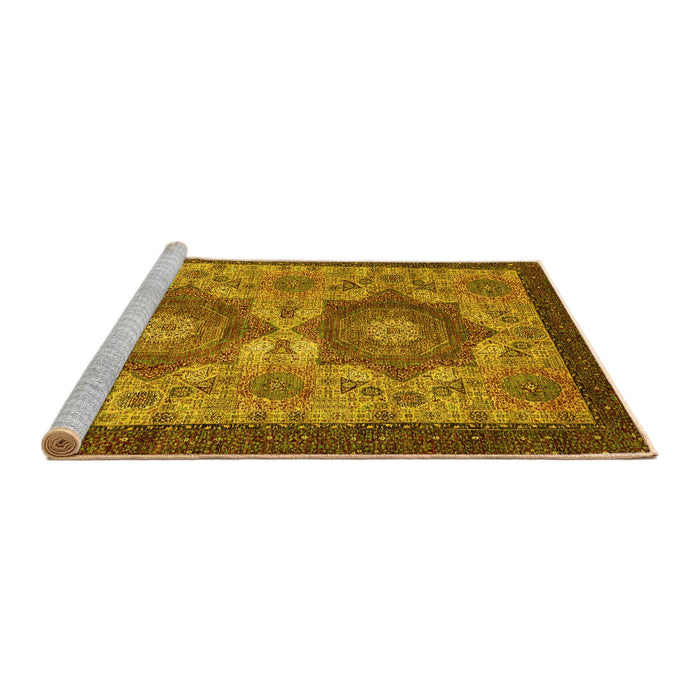 Sideview of Machine Washable Abstract Yellow Modern Rug, wshabs2367yw