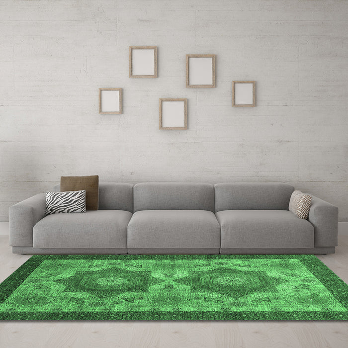 Machine Washable Abstract Emerald Green Modern Area Rugs in a Living Room,, wshabs2367emgrn