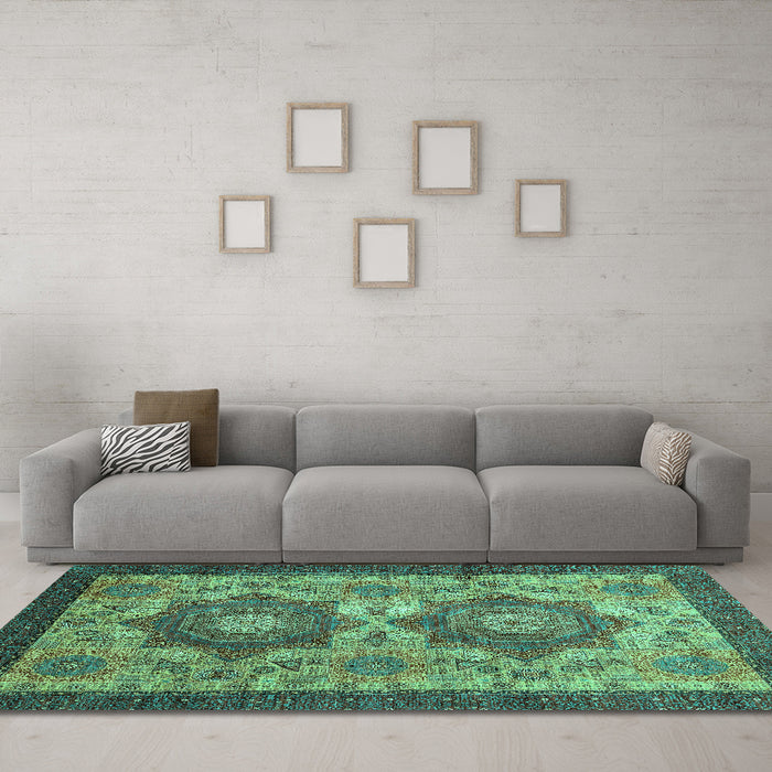 Machine Washable Abstract Turquoise Modern Area Rugs in a Living Room,, wshabs2367turq