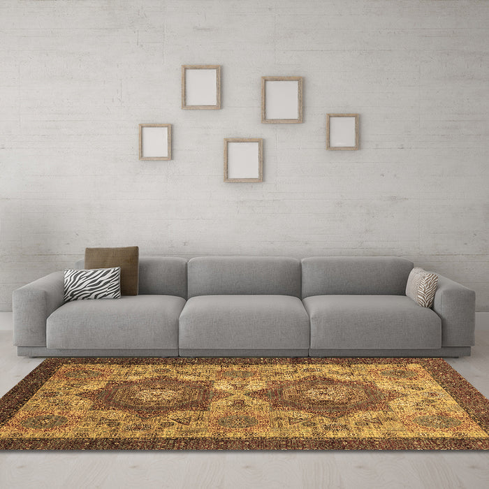 Machine Washable Abstract Brown Modern Rug in a Living Room,, wshabs2367brn