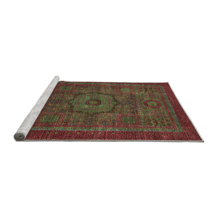 Sideview of Machine Washable Abstract Saffron Red Rug, wshabs2368