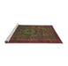 Sideview of Machine Washable Abstract Saffron Red Rug, wshabs2368