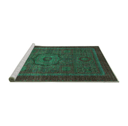 Sideview of Machine Washable Abstract Turquoise Modern Area Rugs, wshabs2368turq