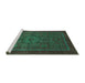 Sideview of Machine Washable Abstract Turquoise Modern Area Rugs, wshabs2368turq