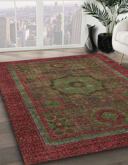 Abstract Saffron Red Modern Rug in Family Room, abs2368