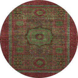 Round Machine Washable Abstract Saffron Red Rug, wshabs2368