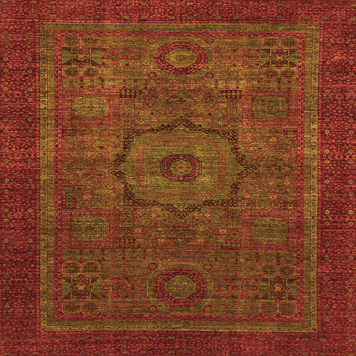 Square Machine Washable Abstract Orange Modern Area Rugs, wshabs2368org