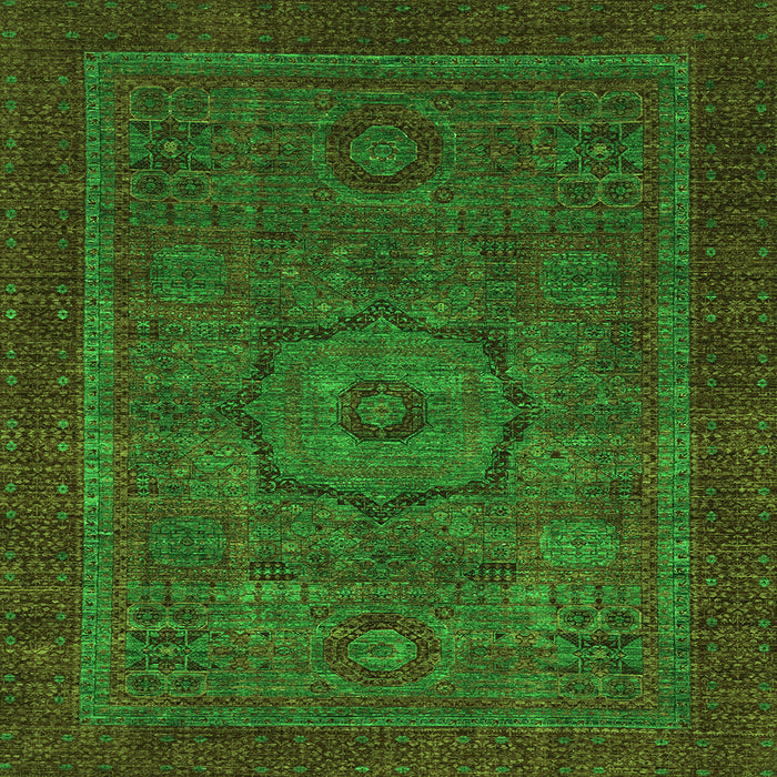 Square Machine Washable Abstract Green Modern Area Rugs, wshabs2368grn