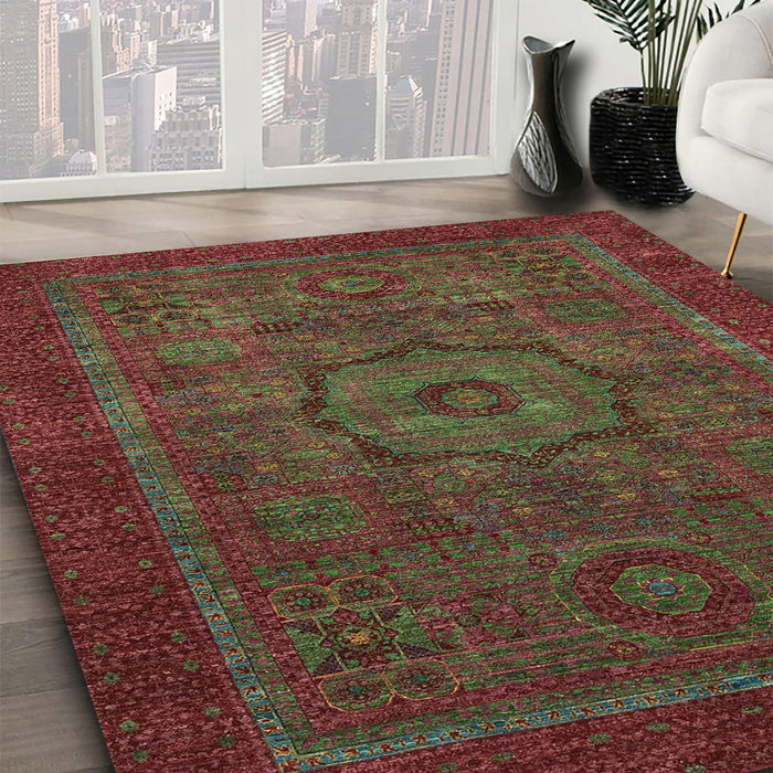 Abstract Saffron Red Modern Rug in Family Room, abs2368