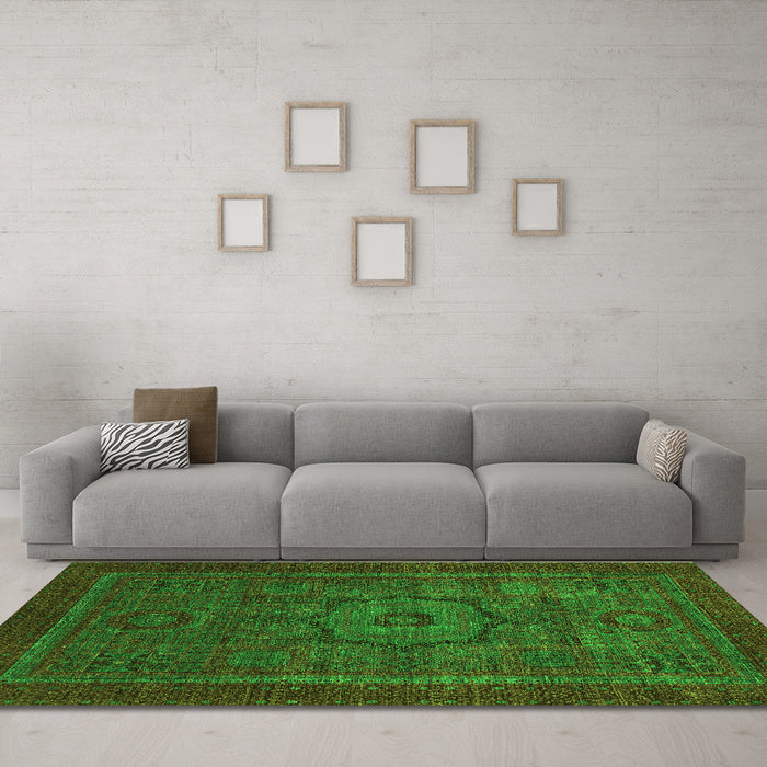 Machine Washable Abstract Green Modern Area Rugs in a Living Room,, wshabs2368grn