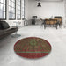 Round Machine Washable Abstract Saffron Red Rug in a Office, wshabs2368