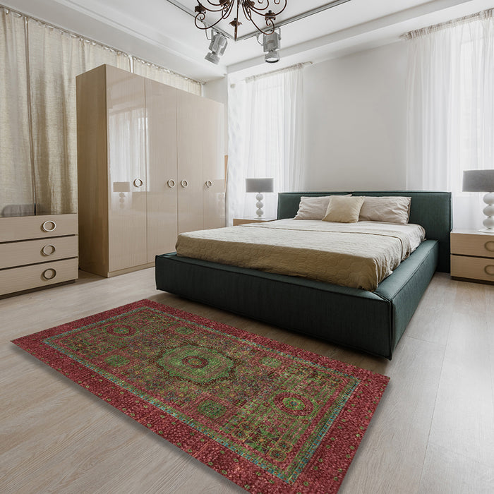 Abstract Saffron Red Modern Rug in a Bedroom, abs2368