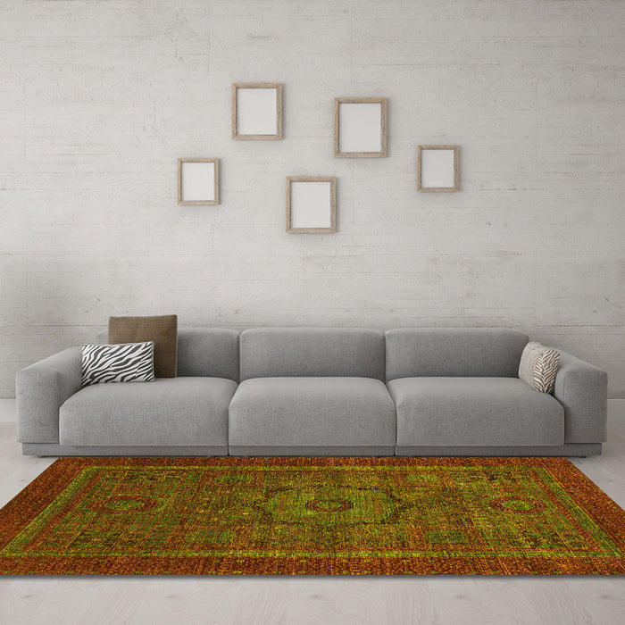Machine Washable Abstract Yellow Modern Rug in a Living Room, wshabs2368yw