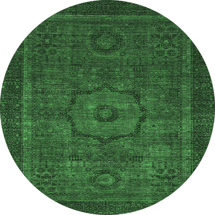 Round Machine Washable Abstract Emerald Green Modern Area Rugs, wshabs2368emgrn