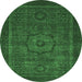 Round Machine Washable Abstract Emerald Green Modern Area Rugs, wshabs2368emgrn