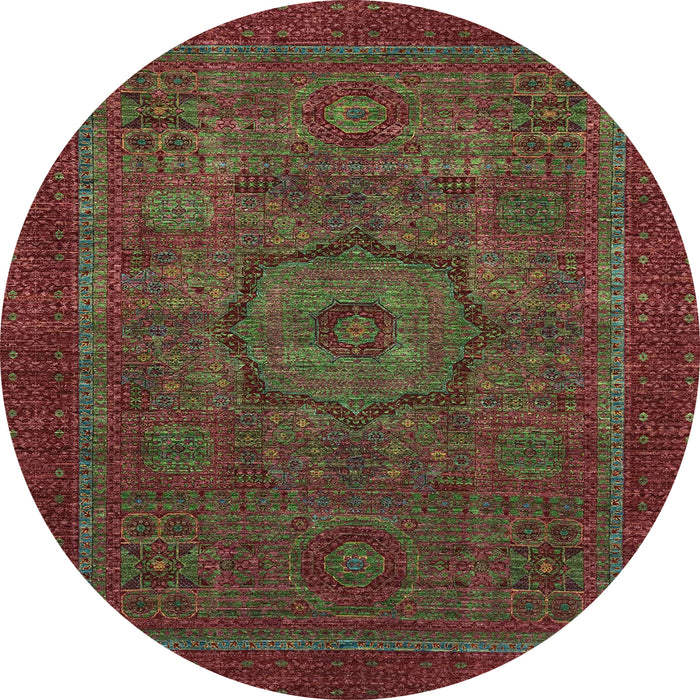 Round Abstract Saffron Red Modern Rug, abs2368