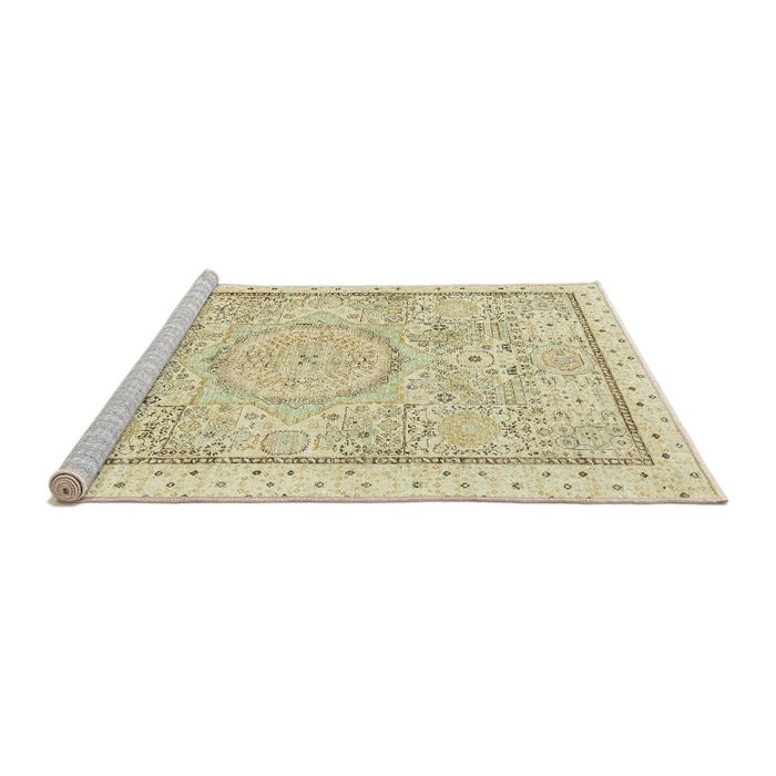 Sideview of Machine Washable Abstract Khaki Gold Rug, wshabs2369