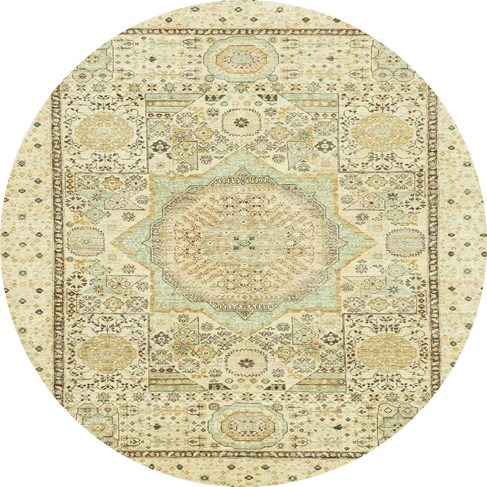 Round Abstract Khaki Gold Modern Rug, abs2369
