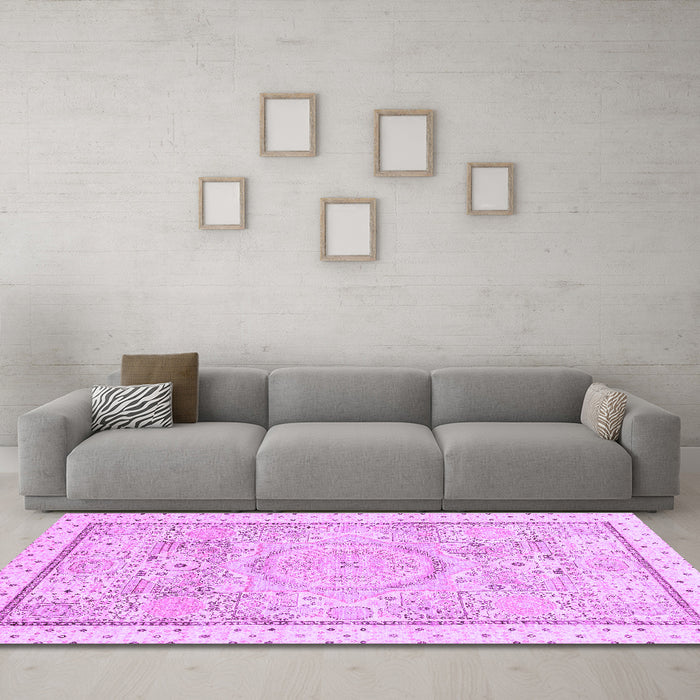 Machine Washable Abstract Purple Modern Area Rugs in a Living Room, wshabs2369pur