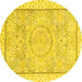 Round Machine Washable Abstract Yellow Modern Rug, wshabs2369yw