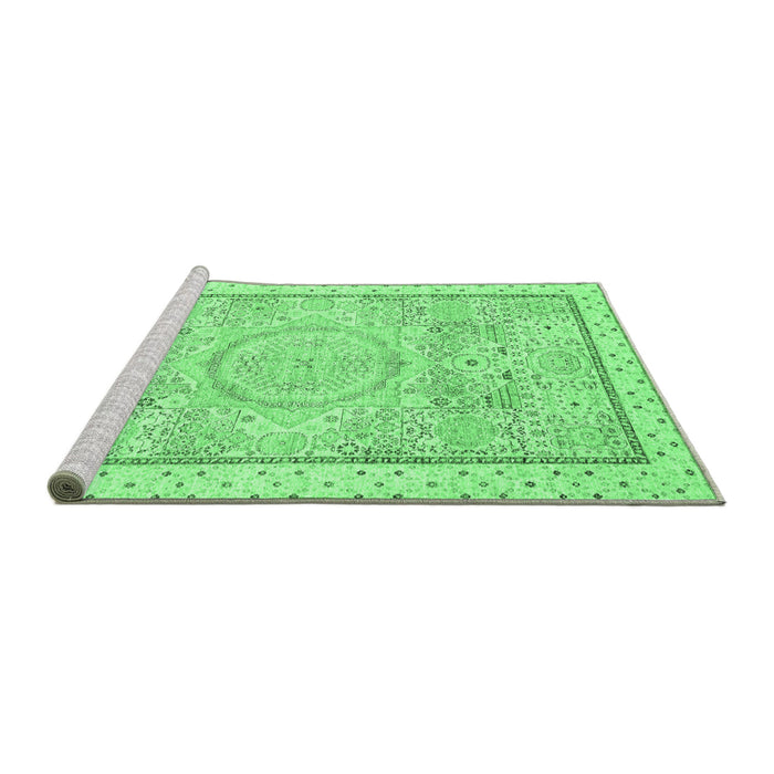 Sideview of Machine Washable Abstract Emerald Green Modern Area Rugs, wshabs2369emgrn