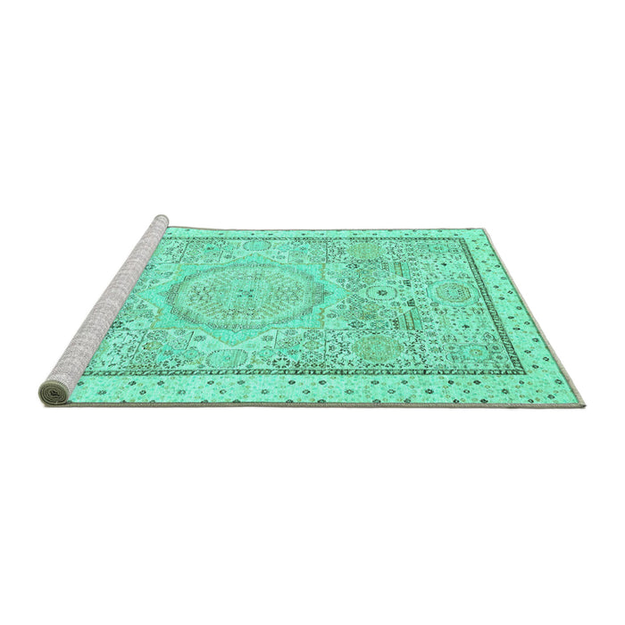 Sideview of Machine Washable Abstract Turquoise Modern Area Rugs, wshabs2369turq