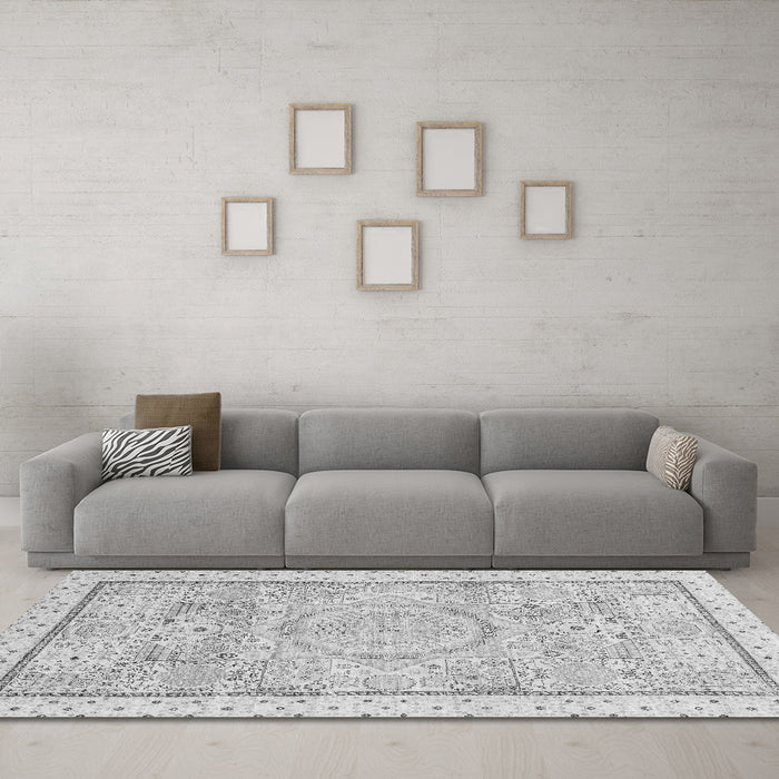 Machine Washable Abstract Gray Modern Rug in a Living Room,, wshabs2369gry