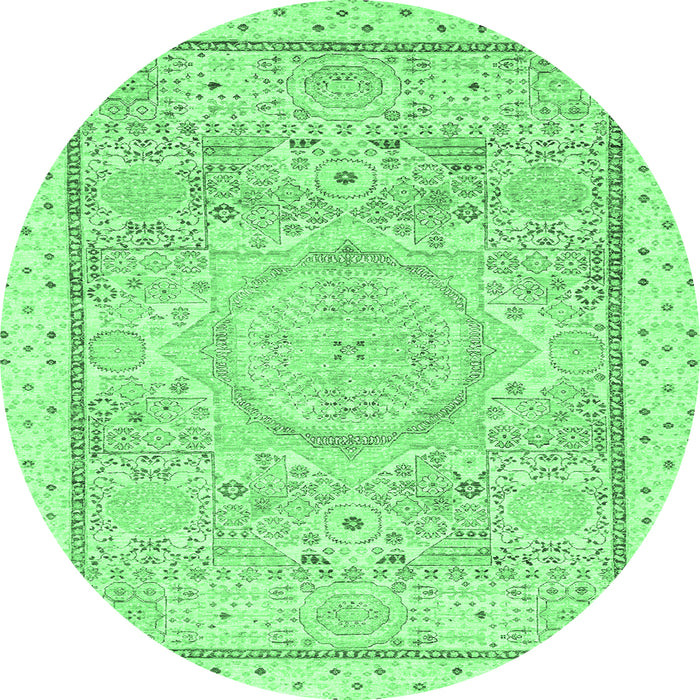Round Machine Washable Abstract Emerald Green Modern Area Rugs, wshabs2369emgrn